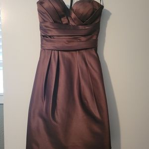 Brown, sweetheart knee length bridesmaid dress